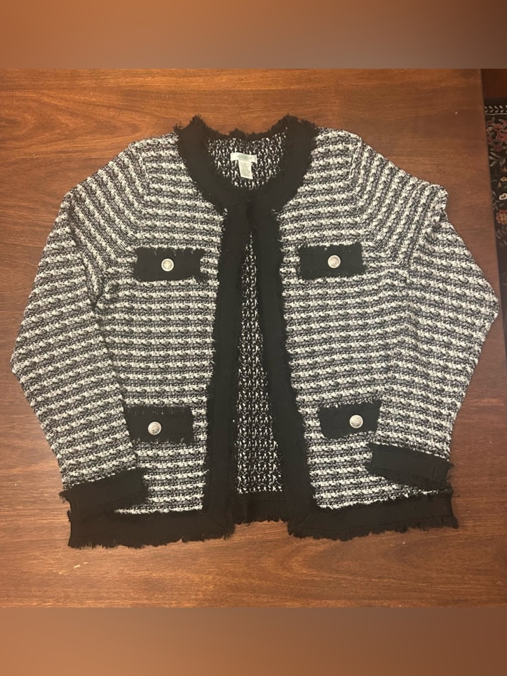 Laura Ashley Black and White Tweed Cardigan Jacket